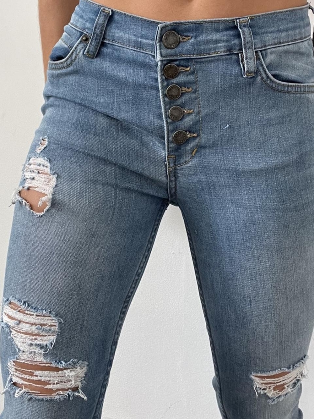 Free People Skinny High-Rise Distressed Jeans - Blue